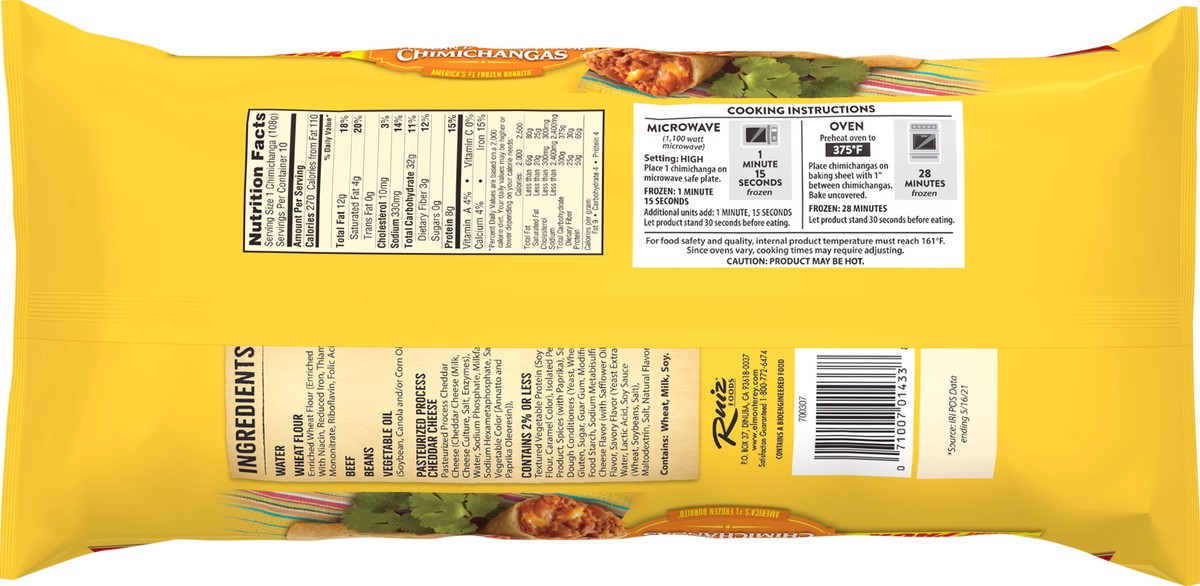 slide 4 of 7, El Monterey Chimichangas Beef Bean & Cheese Family Pack, 10 ct; 38 oz