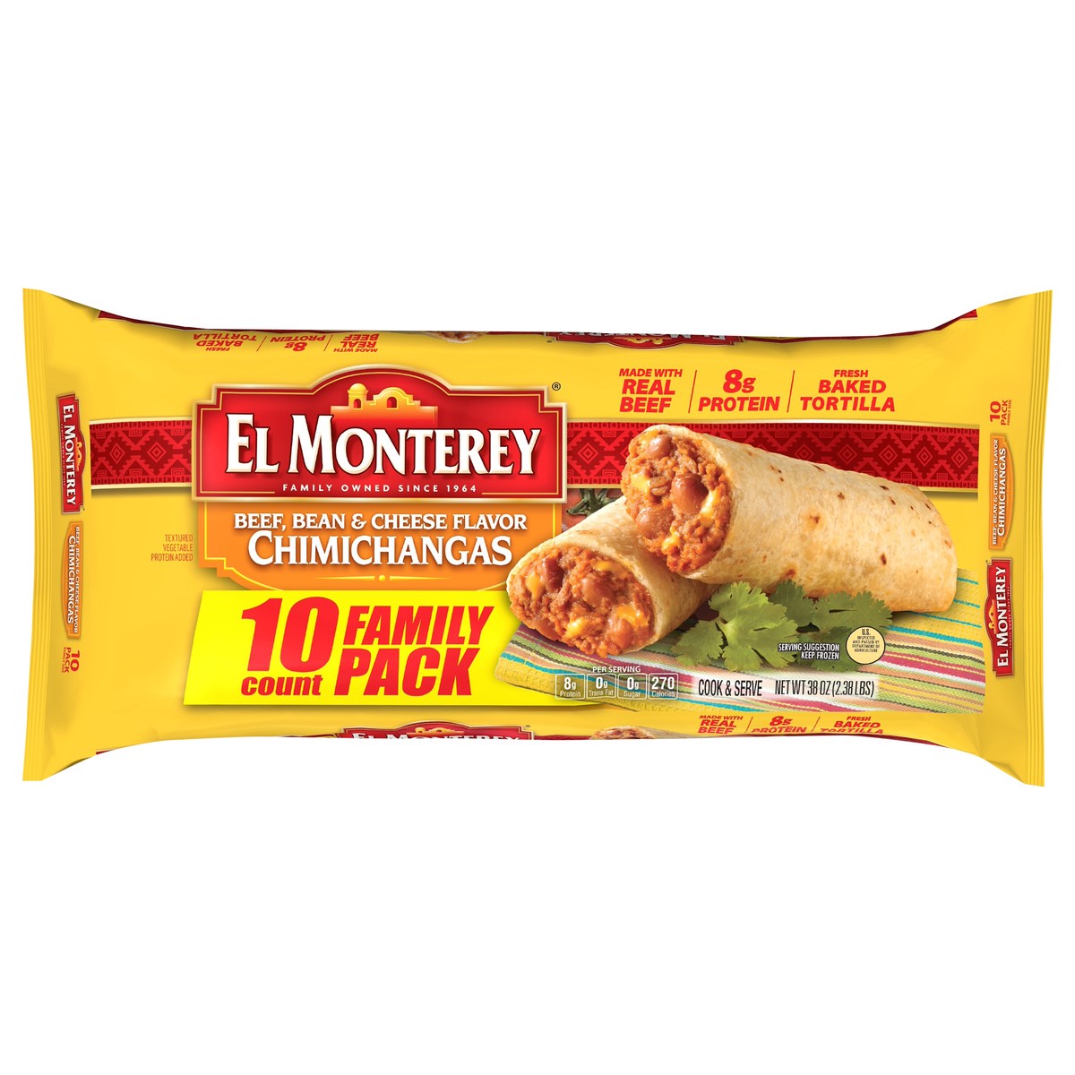 slide 7 of 7, El Monterey Chimichangas Beef Bean & Cheese Family Pack, 10 ct; 38 oz