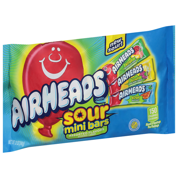 slide 1 of 1, Airheads Sour Mini Bars, Assorted Flavors, 12 oz