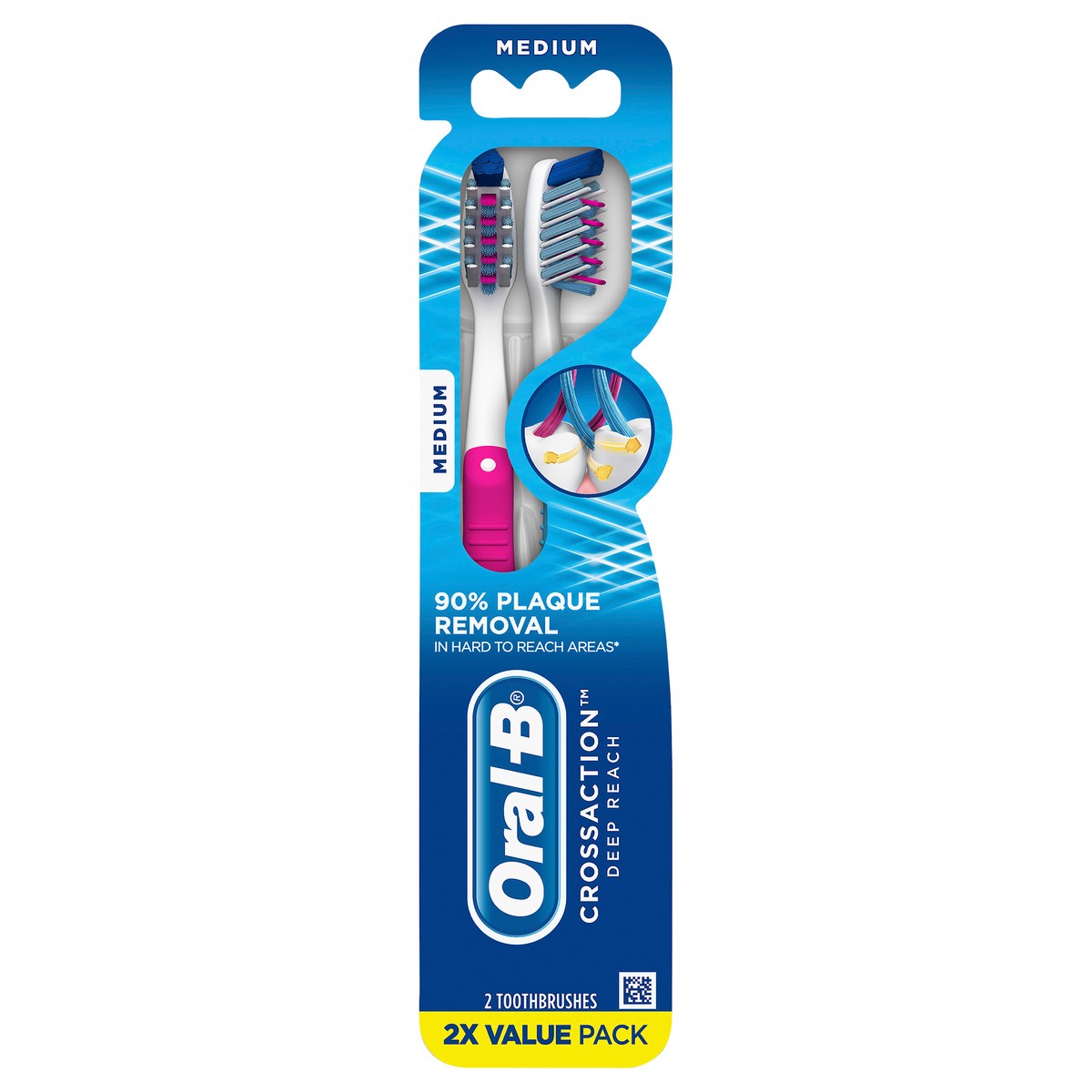 slide 6 of 6, Oral-B CrossAction Deep Reach Toothbrushes, Medium, 2 Count, 2 ct