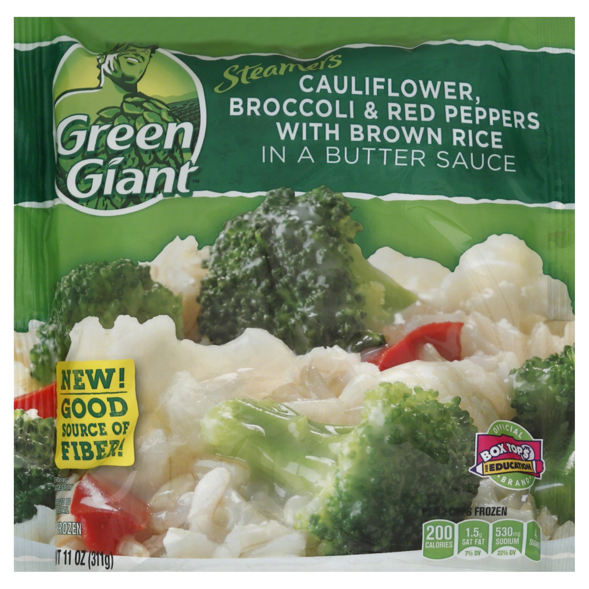 slide 1 of 1, Green Giant Steamers Lightly Sauced Cauliflower, Broccoli & Red Peppers with Brown Rice in a Butter Sauce, 11 oz