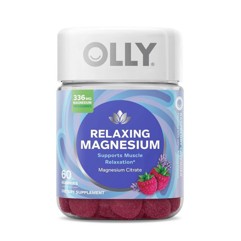 slide 1 of 12, OLLY Relaxing Magnesium Gummies, Supports Muscle Relaxation,* Magnesium Citrate, Raspberry Lavender Flavor, 15 day supply - 60 Count, 60 ct