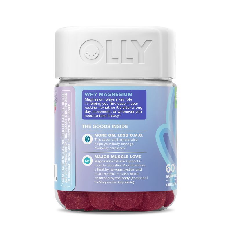 slide 12 of 12, OLLY Relaxing Magnesium Gummies, Supports Muscle Relaxation,* Magnesium Citrate, Raspberry Lavender Flavor, 15 day supply - 60 Count, 60 ct