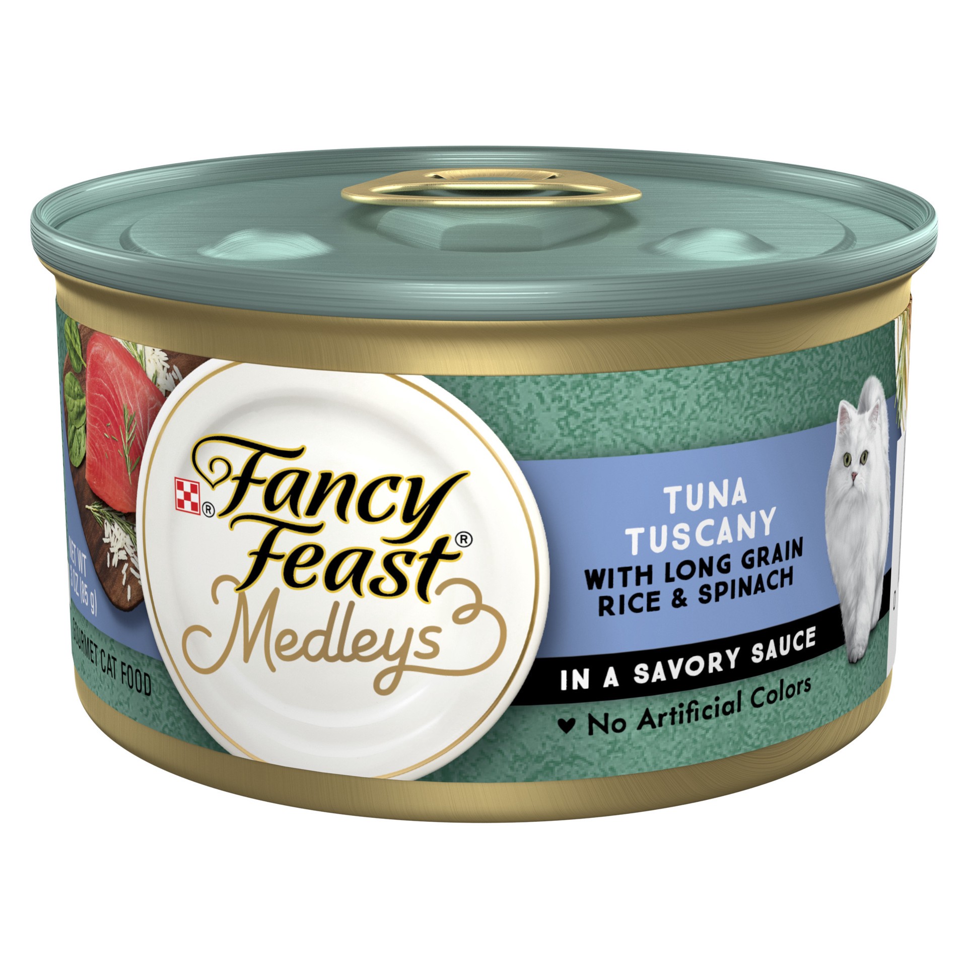 slide 1 of 7, Fancy Feast Purina Fancy Feast Wet Cat Food, Medleys Tuna Tuscany With Long Grain Rice & Greens In Savory Sauce, 3 oz