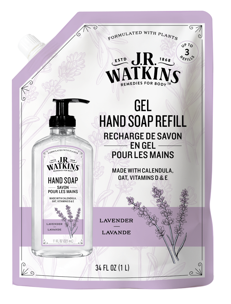 slide 1 of 1, J.R. Watkins Lavender Gel Hand Soap Refill, 34 fl oz