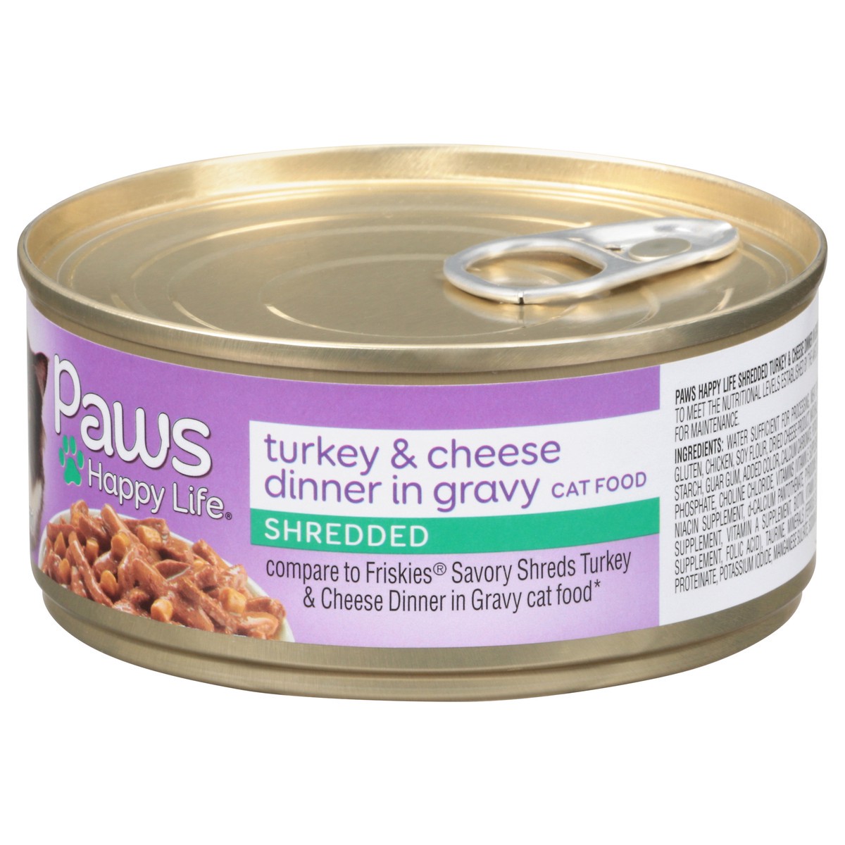 slide 3 of 9, Paws Happy Life Shredded Turkey & Cheese Dinner in Gravy Cat Food 5.5 oz, 5.5 oz