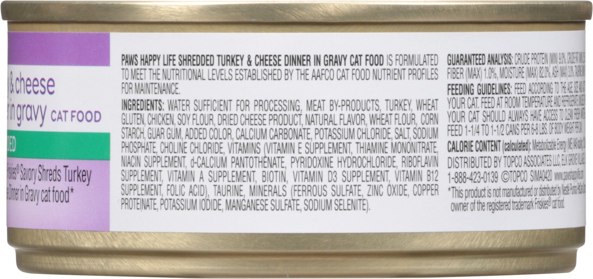 slide 8 of 9, Paws Happy Life Shredded Turkey & Cheese Dinner in Gravy Cat Food 5.5 oz, 5.5 oz