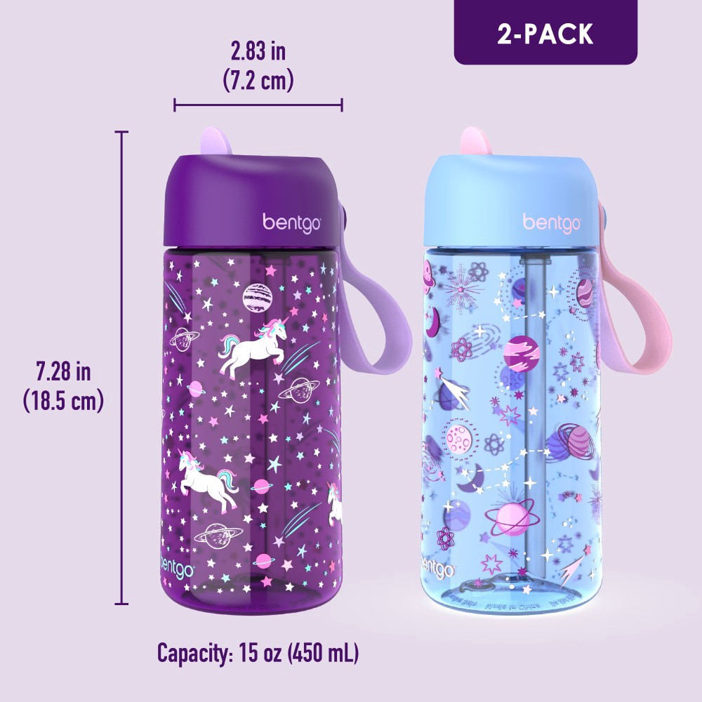 slide 3 of 4, Bentgo Kids Unicorn/Galaxy Water Bottles, 2 ct
