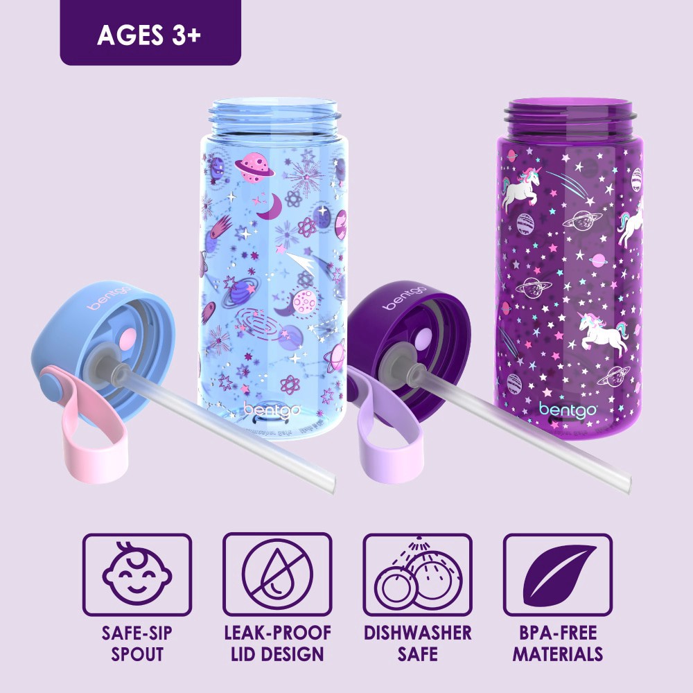 slide 4 of 4, Bentgo Kids Unicorn/Galaxy Water Bottles, 2 ct