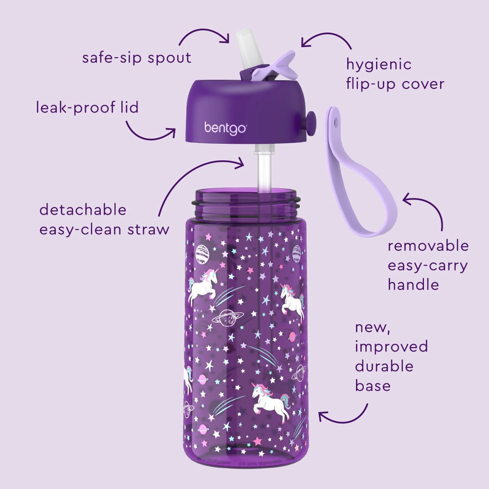 slide 2 of 4, Bentgo Kids Unicorn/Galaxy Water Bottles, 2 ct