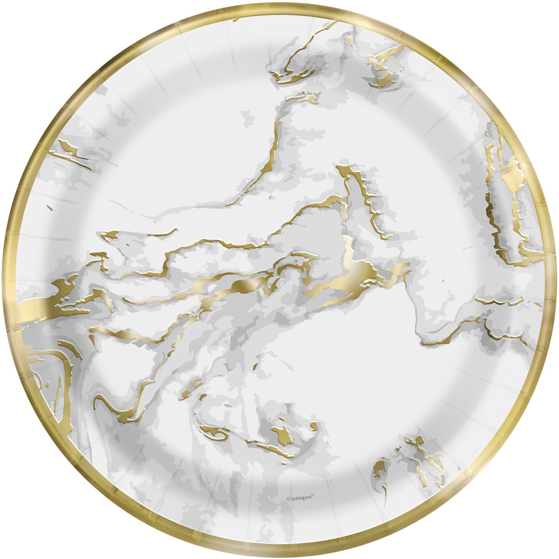 slide 1 of 1, Unique Industries Gold Marble Disposable Paper Plates, 10 ct, 7 ft
