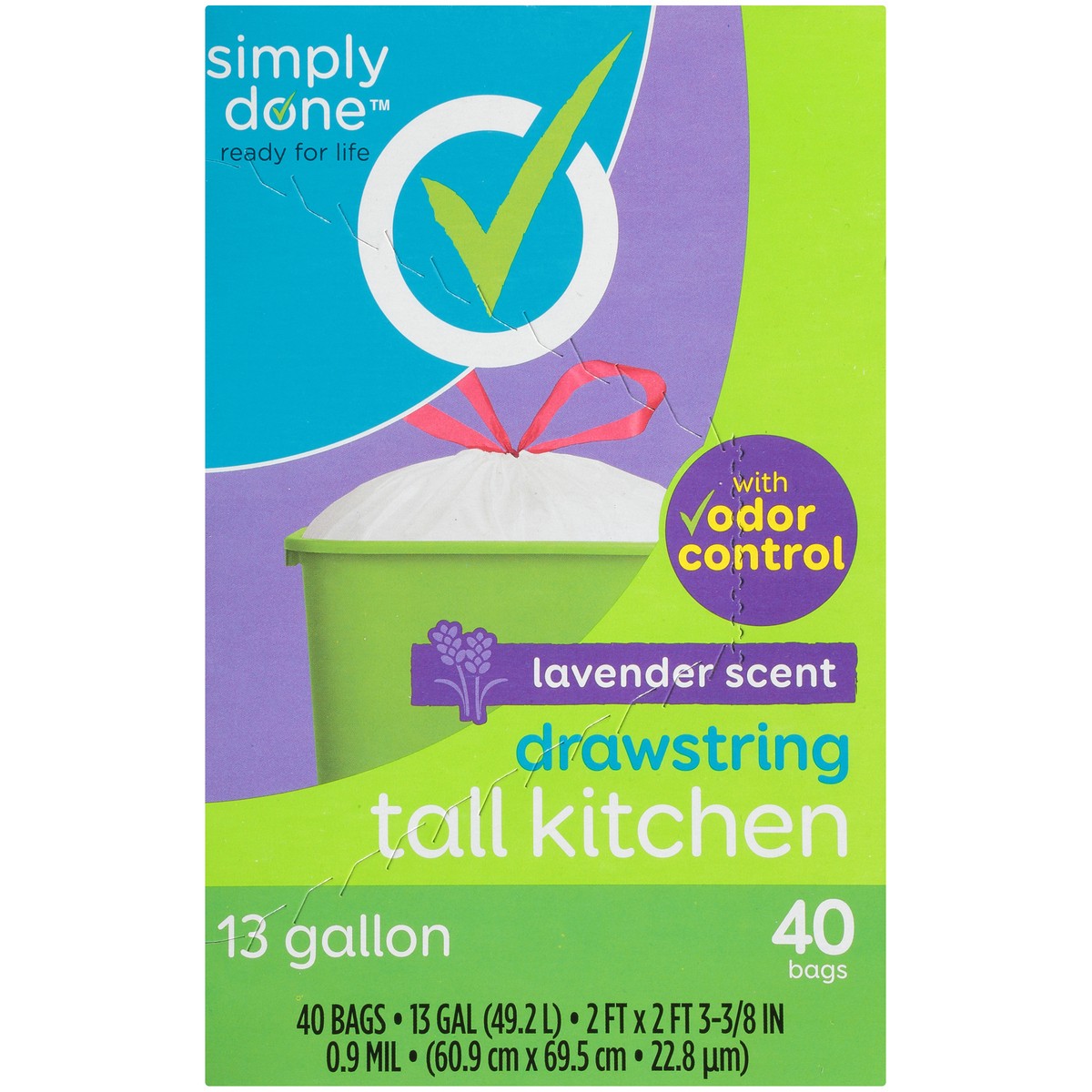 slide 7 of 8, Simply Done Drawstring Tall Kitchen, Lavender Scent, 13 gal