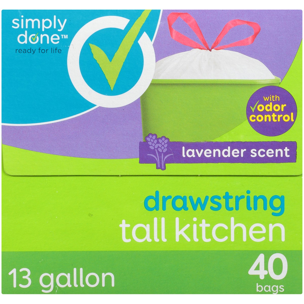 slide 4 of 8, Simply Done Drawstring Tall Kitchen, Lavender Scent, 13 gal