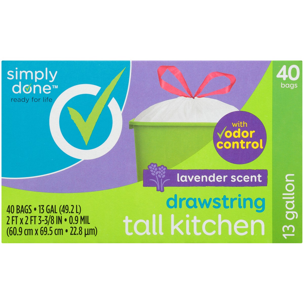 slide 5 of 8, Simply Done Drawstring Tall Kitchen, Lavender Scent, 13 gal