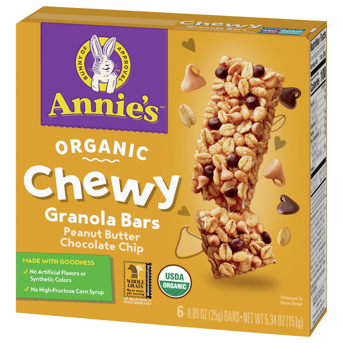 slide 3 of 9, Annie's Organic Chewy Granola Bars, Peanut Butter Chocolate Chip, 5.34 oz, 6 ct, 6 ct; 0.89 oz