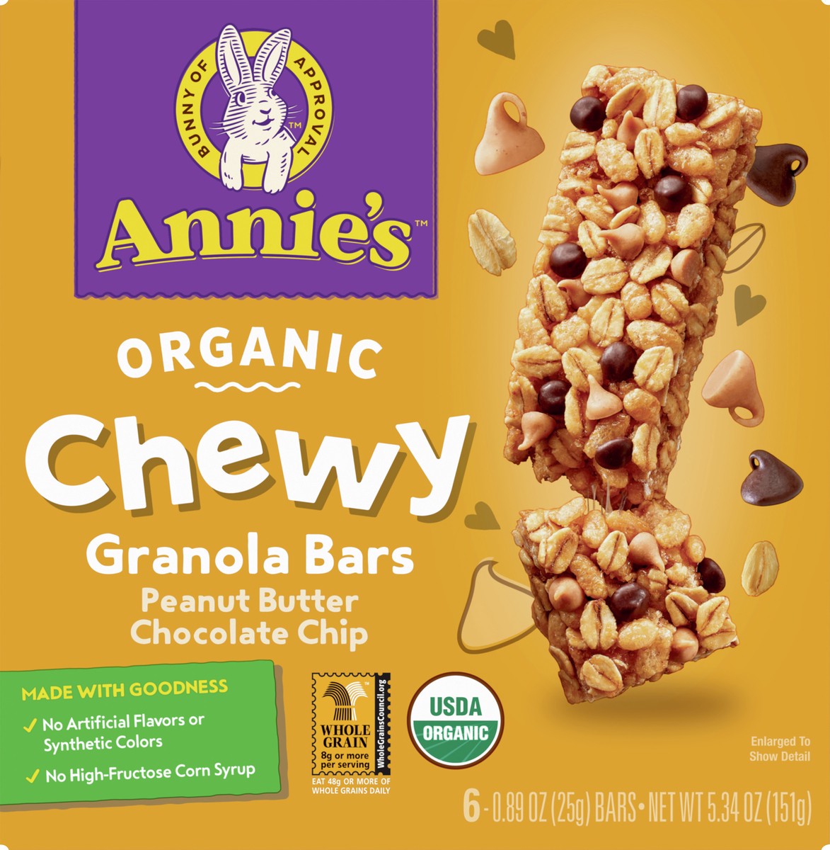 slide 6 of 9, Annie's Organic Chewy Granola Bars, Peanut Butter Chocolate Chip, 5.34 oz, 6 ct, 6 ct; 0.89 oz