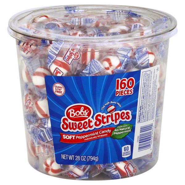 slide 1 of 1, Bob's Red Mill Sweet Stripes Soft Peppermint Candy, 160 ct