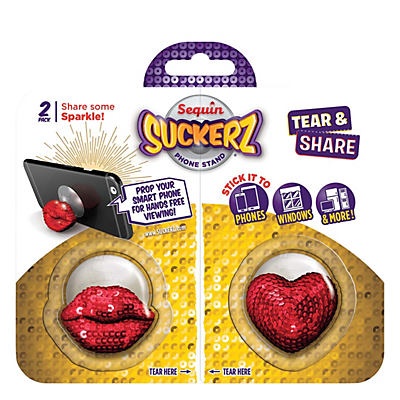 slide 1 of 1, Suckerz Phone Stands Heart Lips Sequins, 1 ct