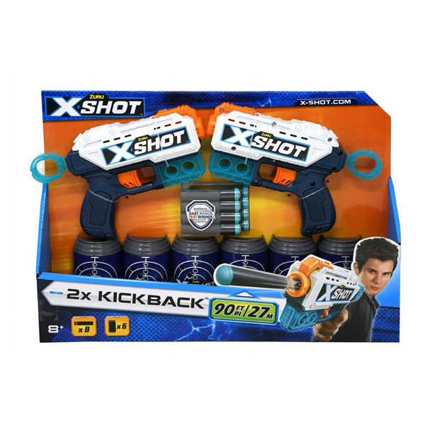 slide 1 of 4, Zuru X-Shot 2X Kickback Foam Dart Blaster Combo Pack (8 Darts, 6 Cans), 8+, 1 ct