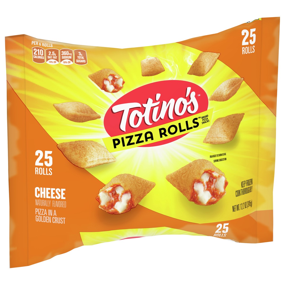 slide 9 of 9, Totino's Pizza Rolls, Cheese Flavored, Frozen Snacks, 12.2 oz, 25 ct, 25 ct