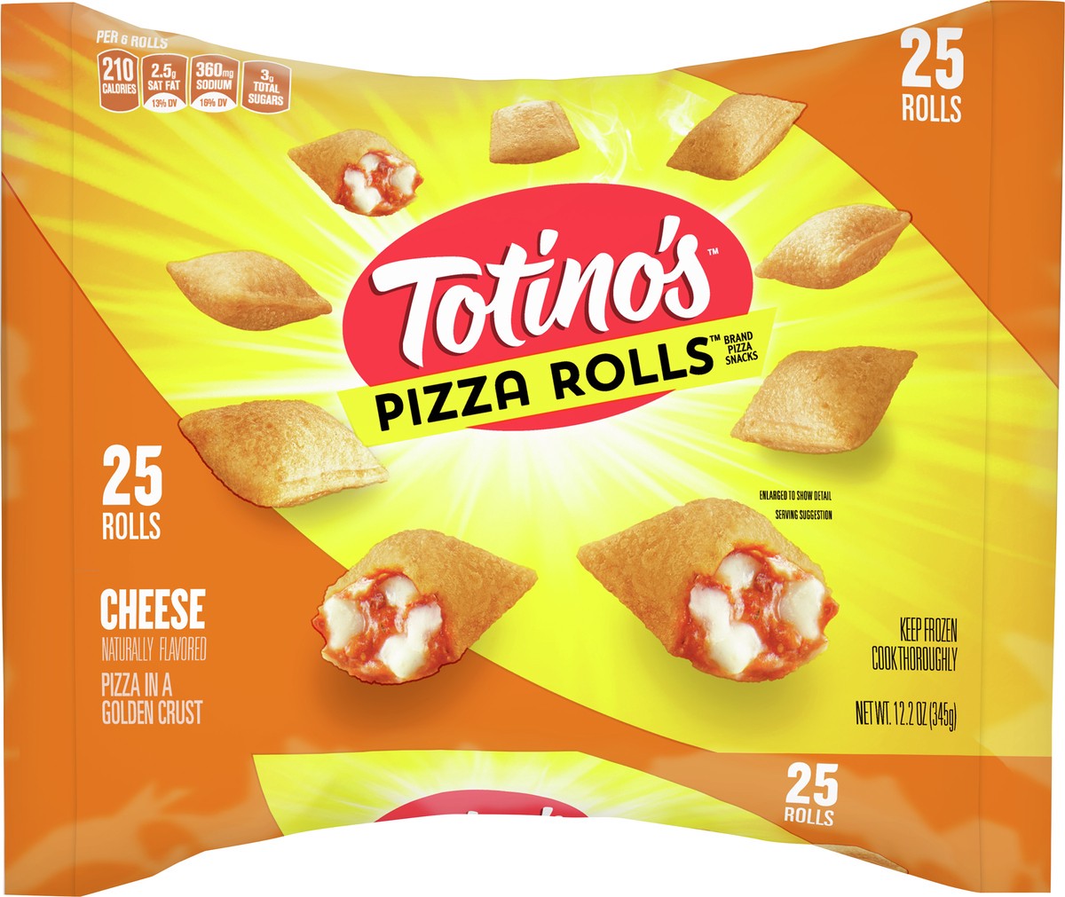 slide 6 of 9, Totino's Pizza Rolls, Cheese Flavored, Frozen Snacks, 12.2 oz, 25 ct, 25 ct