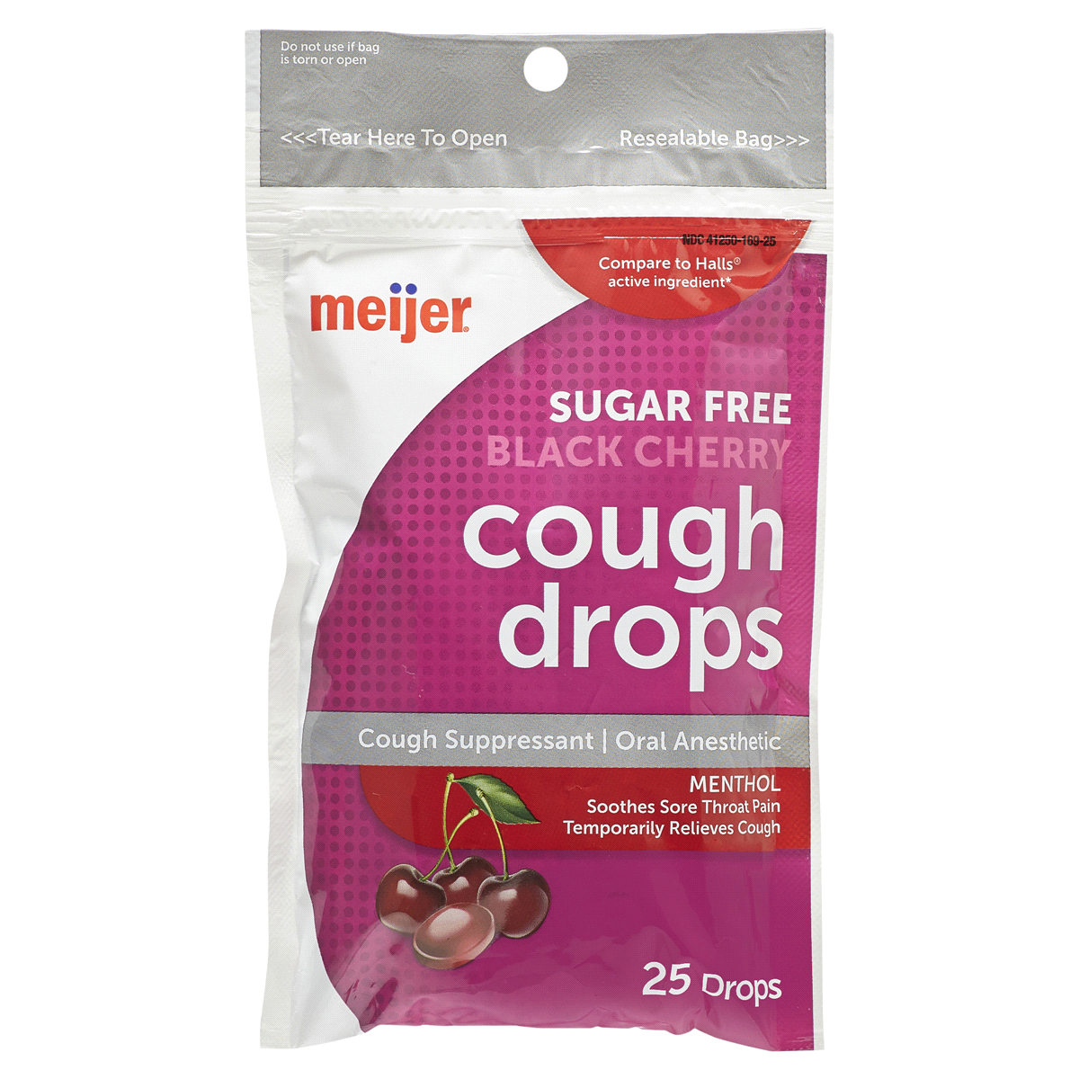 slide 1 of 1, Meijer Sugar-Free Black Cherry Cough Drops, 25 ct