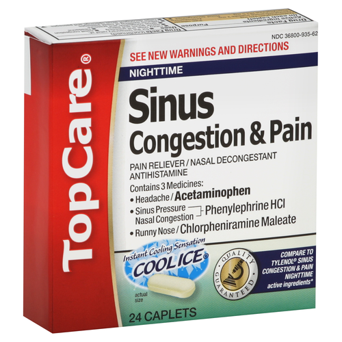 slide 1 of 1, TopCare Sinus Congest Pain Nt Cool, 24 ct