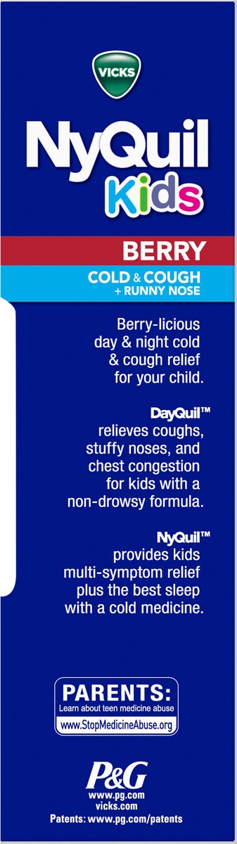 slide 5 of 7, VICKS Kids DayQuil & NyQuil Berry Cold & Cough Medicine Co-Pack, Daytime & Nighttime Relief of Multiple Symptoms, Great-Tasting Berry Flavor, Free of Alcohol & Acetaminophen, For Ages 6+, 2x8oz, 2 ct