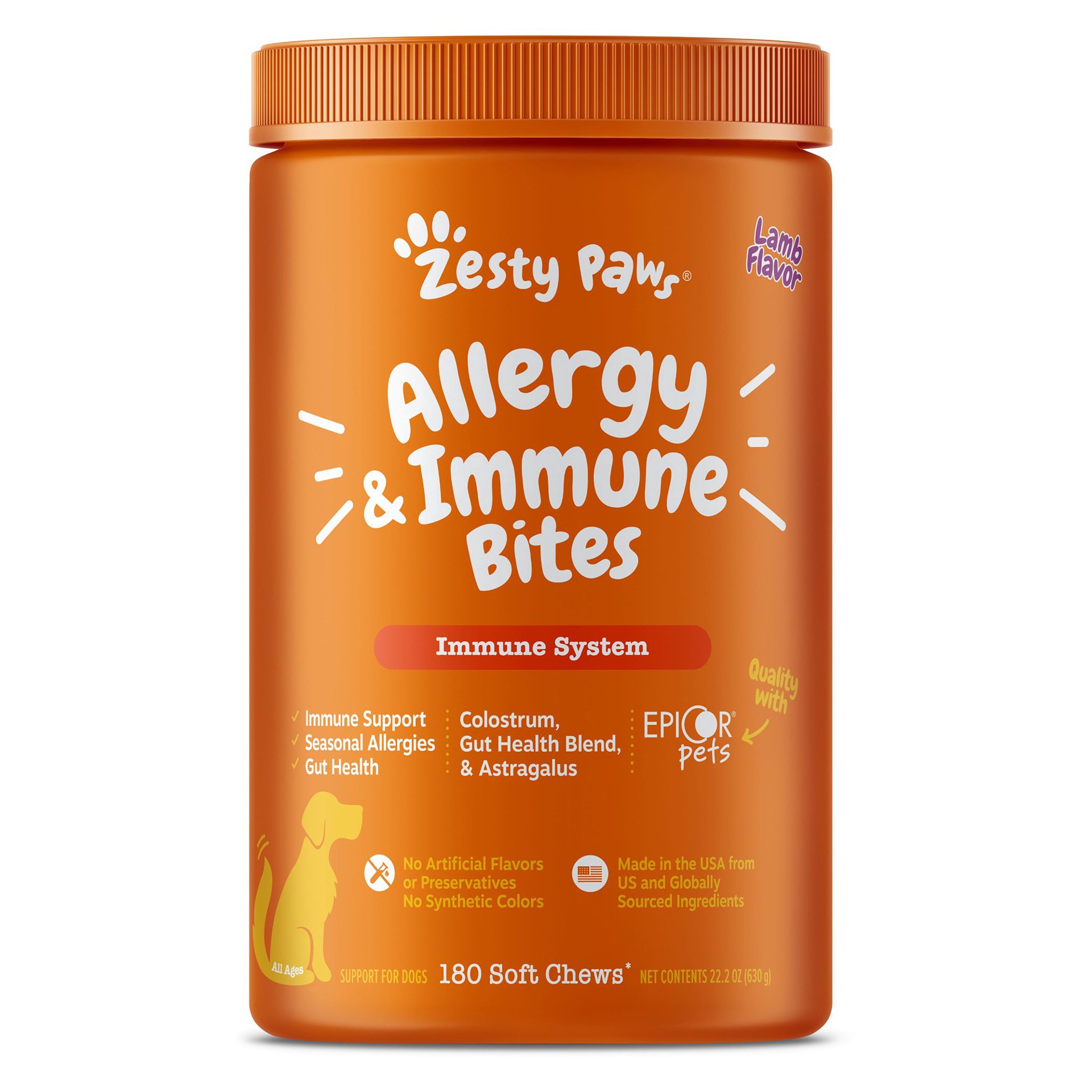 slide 1 of 1, Zesty Paws Lamb Allergy & Immune Bites for Dogs, 29 oz., Count of 180, 1 ct