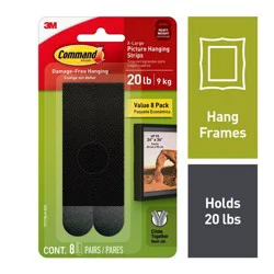 Command Heavy Duty Picture Hanging Strips, Black, 8 Pack