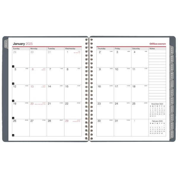slide 4 of 6, 2025 Office Depot Monthly Planner, 7"" X 9"", Silver, January To December, Od001730, 1 ct