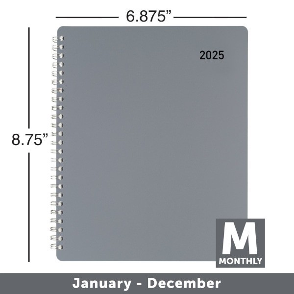 slide 5 of 6, 2025 Office Depot Monthly Planner, 7"" X 9"", Silver, January To December, Od001730, 1 ct