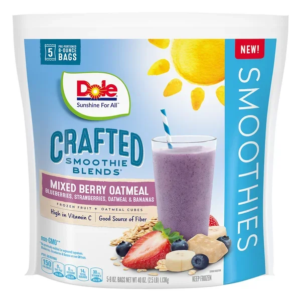 slide 1 of 5, Dole Crafted Smoothie Blends Mixed Berry Oatmeal Smoothie Mix, 40 oz