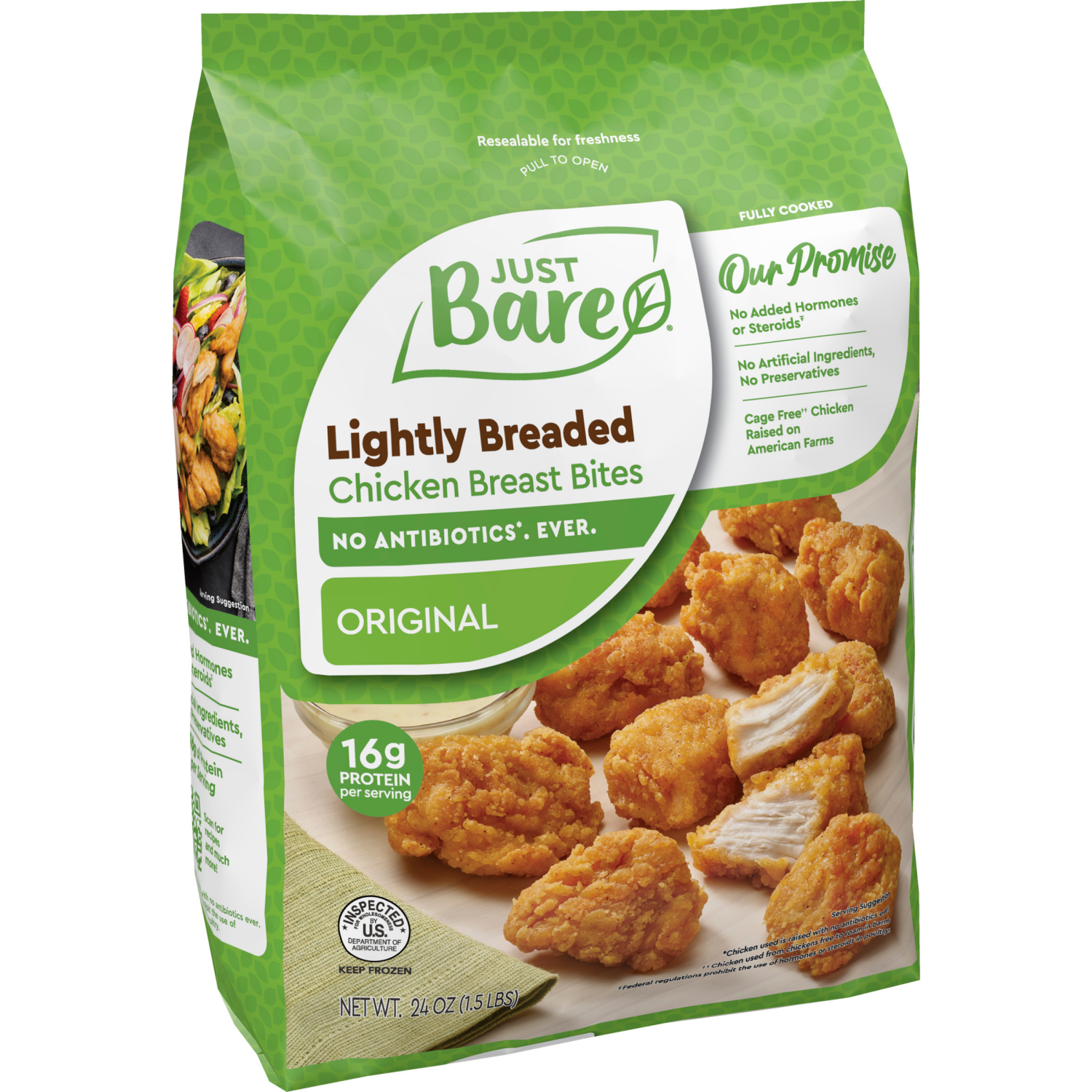 slide 5 of 8, Just BARE Lightly Breaded Chicken Breast Bites, 1.5 lb