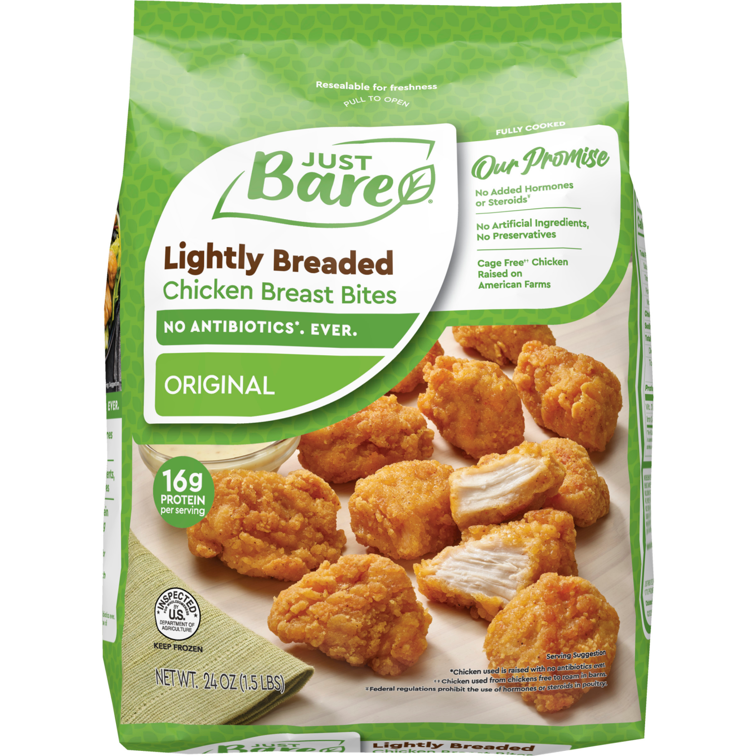 slide 1 of 8, Just BARE Lightly Breaded Chicken Breast Bites, 1.5 lb