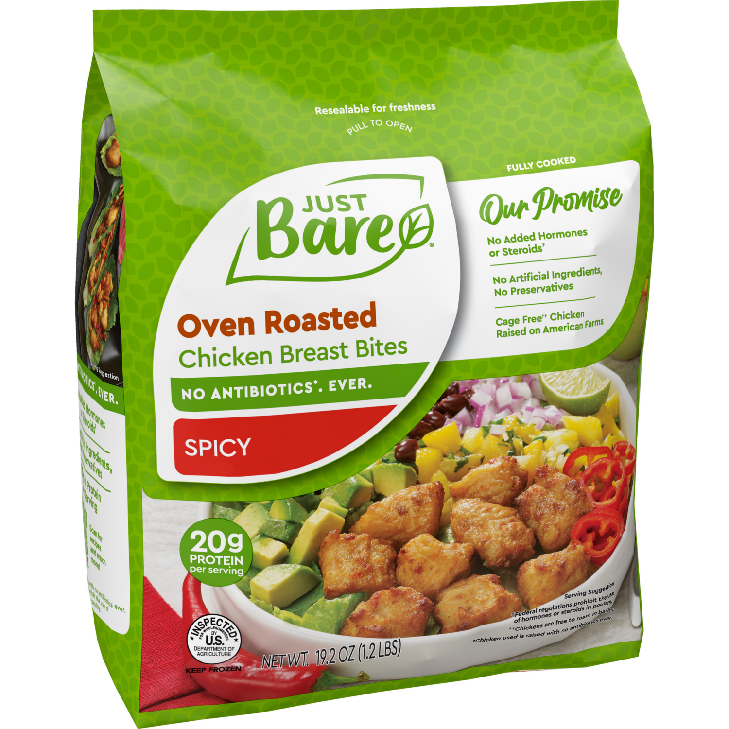 slide 5 of 8, Just Bare® Spicy Oven Roasted Chicken Breast Bites, 19.2 oz