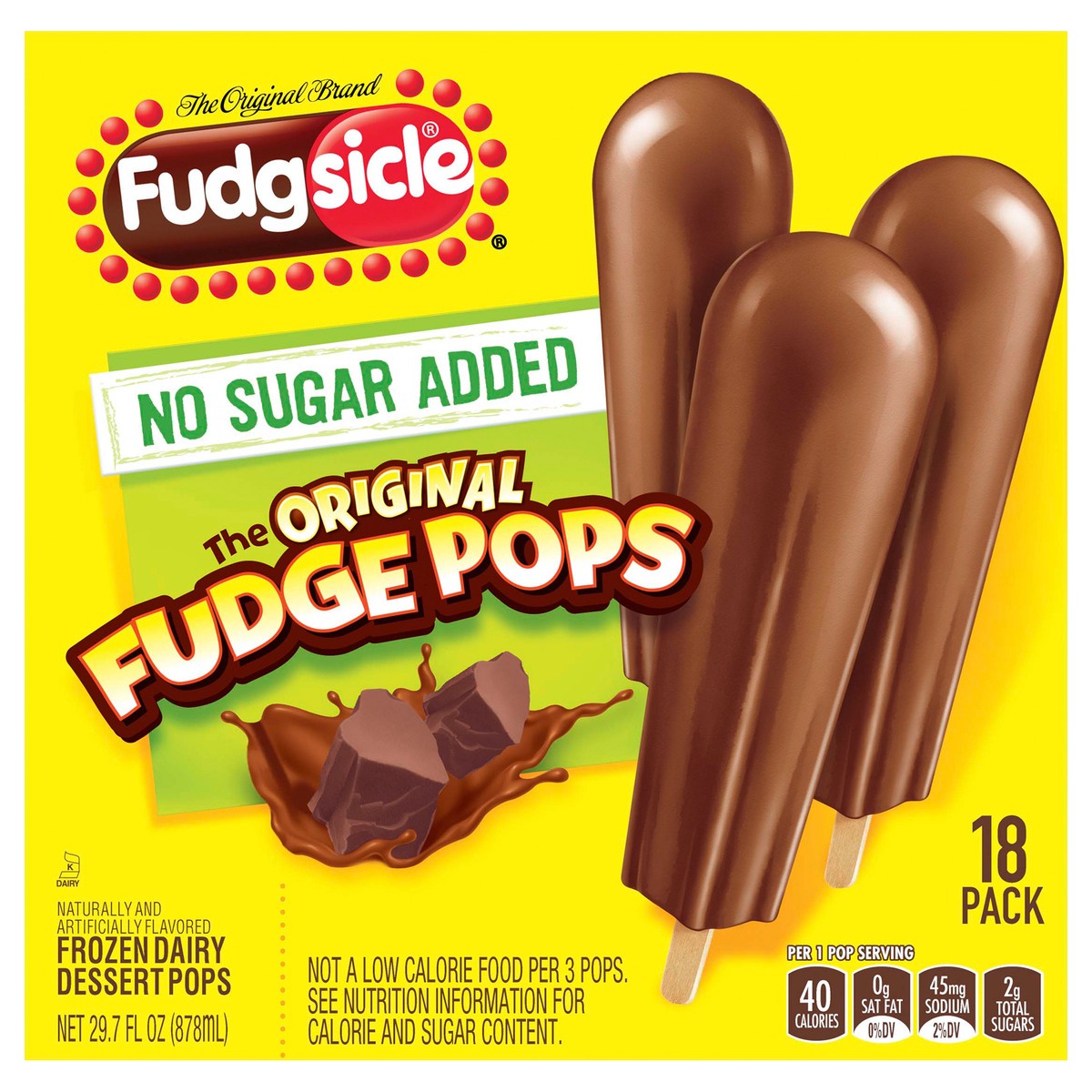 slide 1 of 2, Fudgsicle No Sugar Added Original Fudge Pops, 18 x 0.5 fl oz