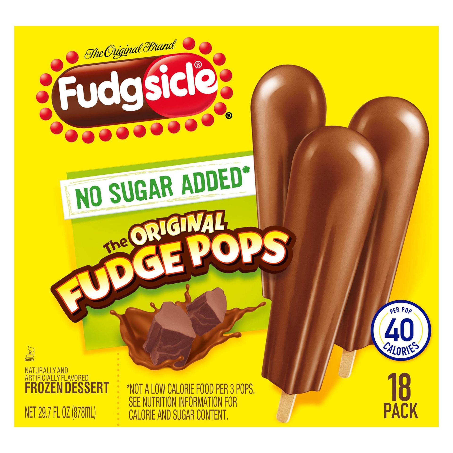 slide 1 of 2, Fudgsicle No Sugar Added Original Fudge Pops, 18 ct; 29.7 fl oz