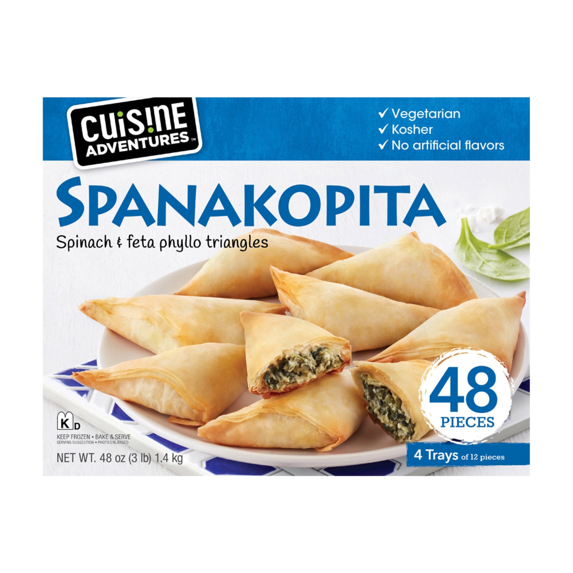 slide 1 of 1, Cuisine Adventures Spanakopita Spinach & Feta Phyllo Triangles, 48 oz, 