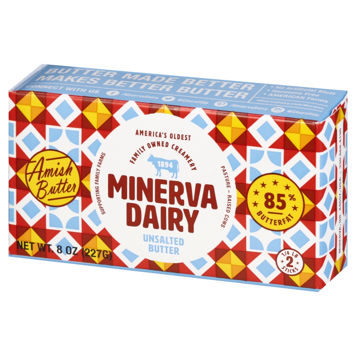 slide 5 of 9, Minerva Dairy Unsalted Butter 2 - 0.25 lb Sticks, 8 oz