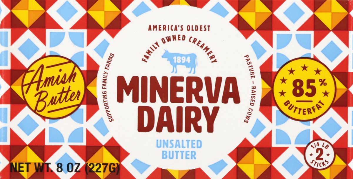 slide 6 of 9, Minerva Dairy Unsalted Butter 2 - 0.25 lb Sticks, 8 oz