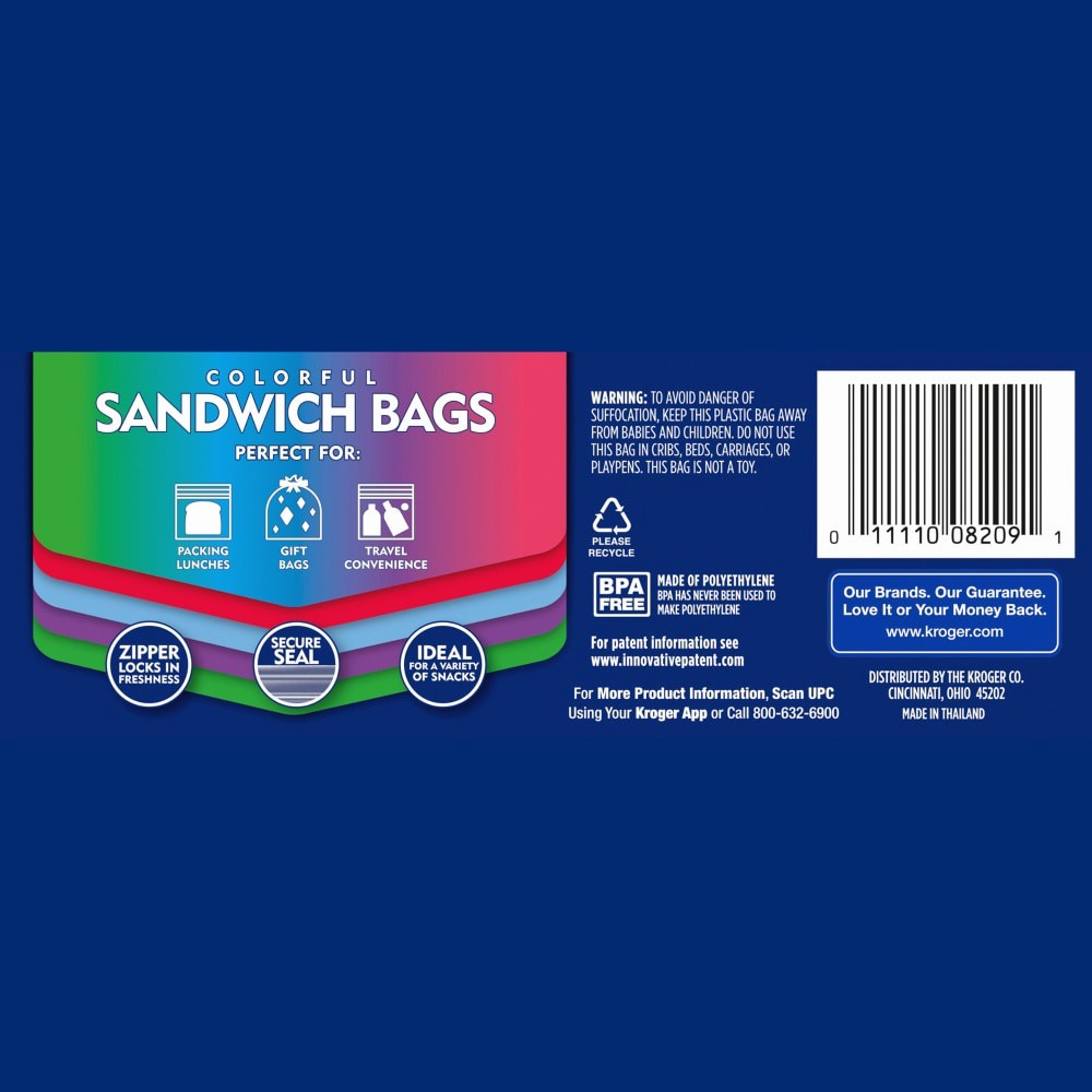 slide 6 of 6, Kroger Reclosable Colorful Assorted Sandwich Bags, 40 ct