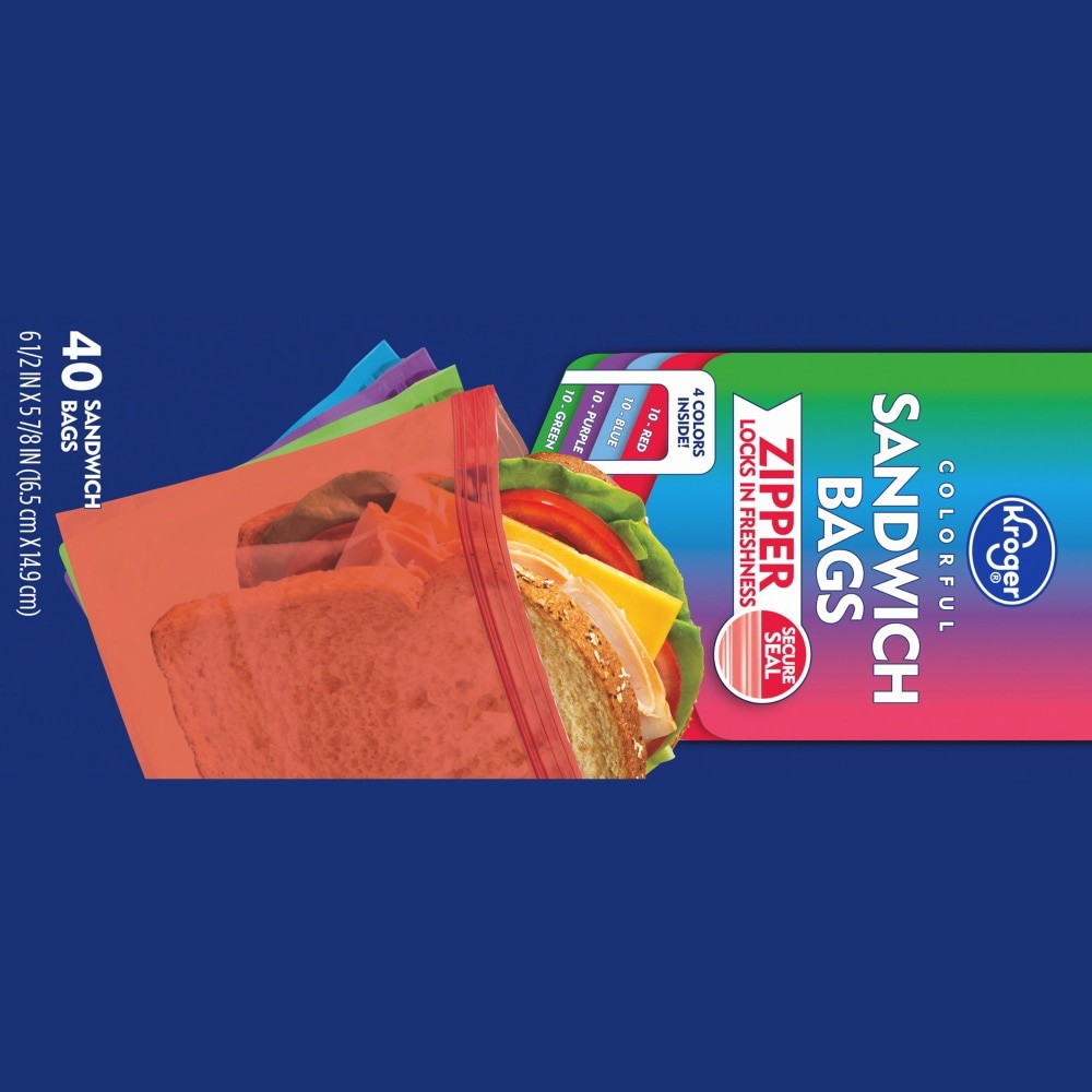 slide 2 of 6, Kroger Reclosable Colorful Assorted Sandwich Bags, 40 ct