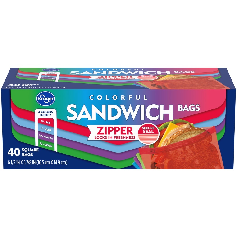 slide 1 of 1, Kroger Reclosable Colorful Assorted Sandwich Bags, 40 ct
