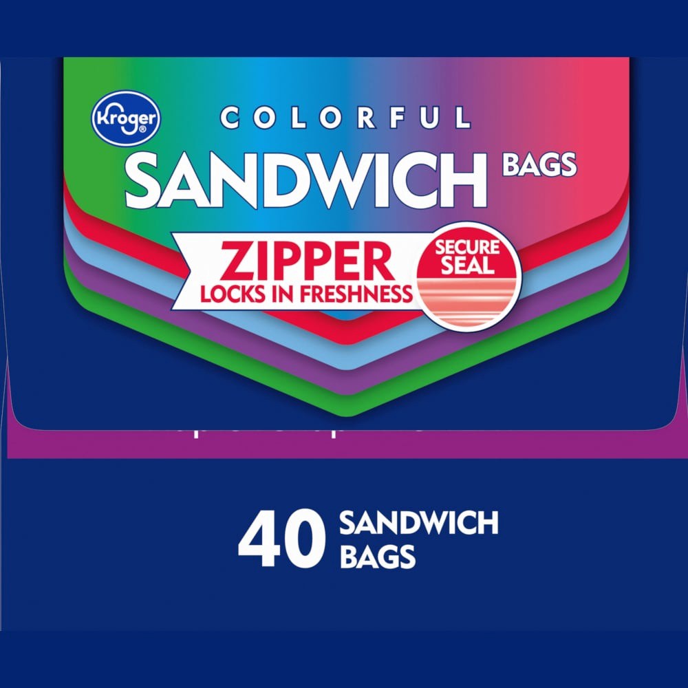 slide 4 of 6, Kroger Reclosable Colorful Assorted Sandwich Bags, 40 ct