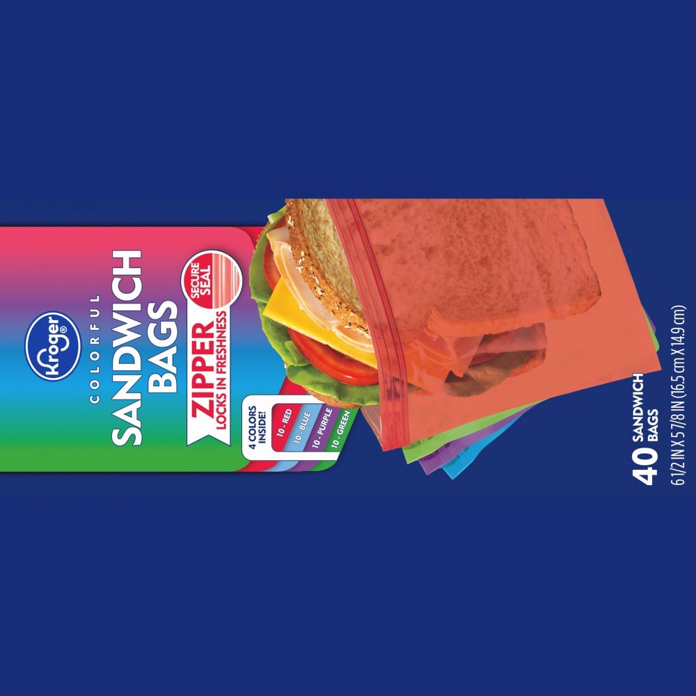 slide 5 of 6, Kroger Reclosable Colorful Assorted Sandwich Bags, 40 ct