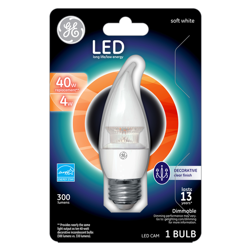 slide 1 of 1, GE LED 4-Watt (40-Watt) Soft White Decorative Clear Finish Light Bulb, 1 ct