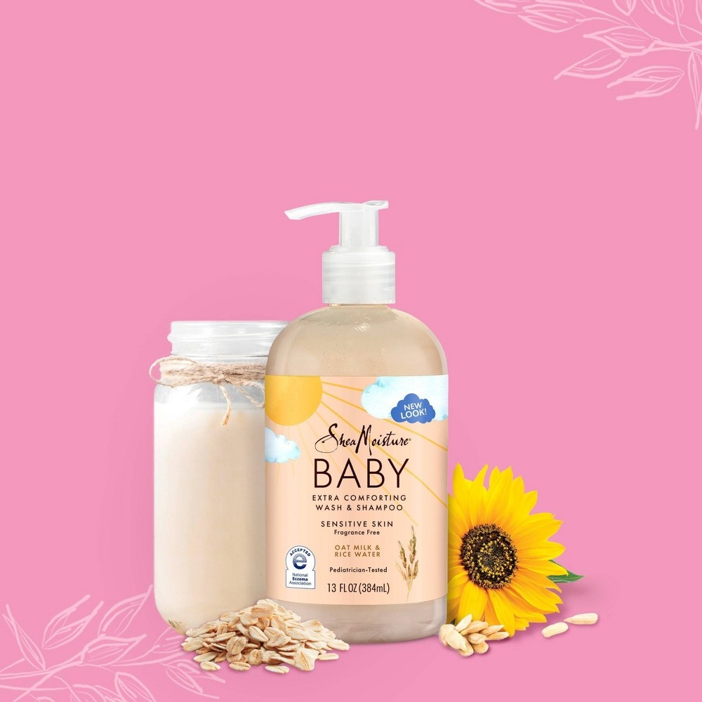 slide 4 of 5, SheaMoisture Baby Wash & Shampoo Oat Milk & Rice Water Extra Comforting Fragrance Free for Sensitive Skin - 13 fl oz, 13 fl oz