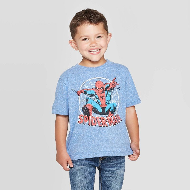 slide 1 of 3, Toddler Boys' Disney Spider-Man Short Sleeve Graphic T-Shirt - Heather Blue 2T, 1 ct