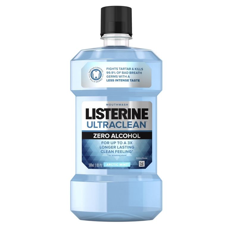 slide 1 of 8, Listerine Ultraclean Zero Alcohol Tartar Control Mouthwash Arctic Mint - 500ml, 500 ml